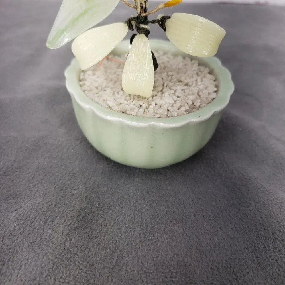 Taiwanese Spinach Jade & Semi Precious Gems Bonsai Tree, Vintage Bonsai Tree, Fl